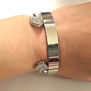 5/$25 - L Parkin & Pavè Rhinestone Heart Silvertone Cuff Bracelet Set
